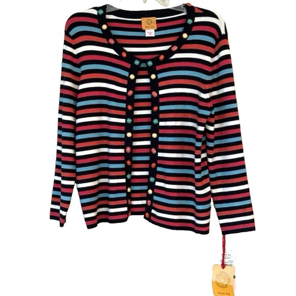 Ruby Road Women's Multi Color Striped Buttons Cardigan Sweater Art to Wear Sz Lg - Picture 8 of 8